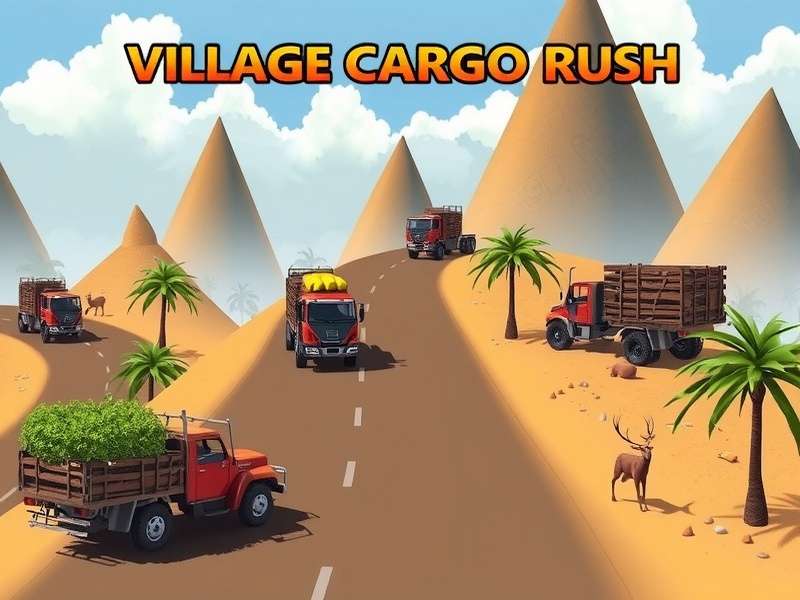Village Cargo Rush game screenshot showing Indian village with trucks
